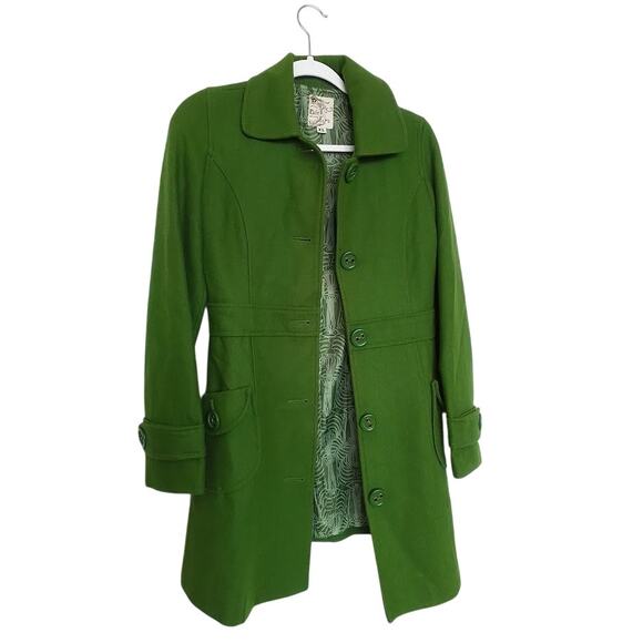 Tulle Green Wool Blend Coat XS Women’s Button Front Lined Pockets - Picture 1 of 7